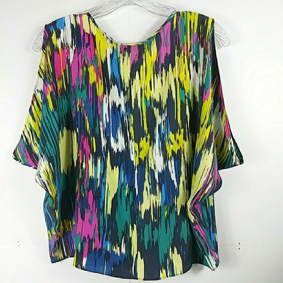 Anthropologie Postella 100% Silk Postella Multicolored Cold Shoulder Top S - Picture 6 of 7